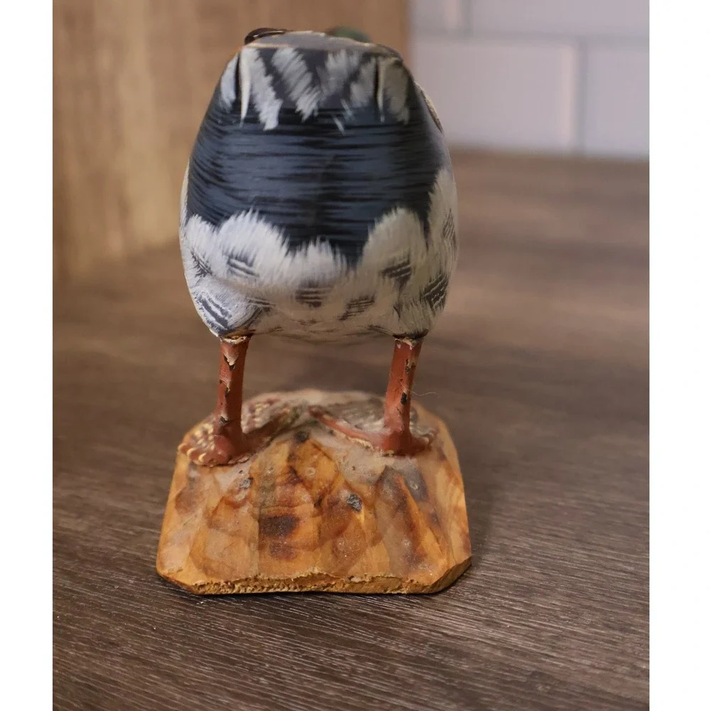 Vintage Hand Carved Painted Standing Mallard Duck Sculpture Wood Base Folk Art